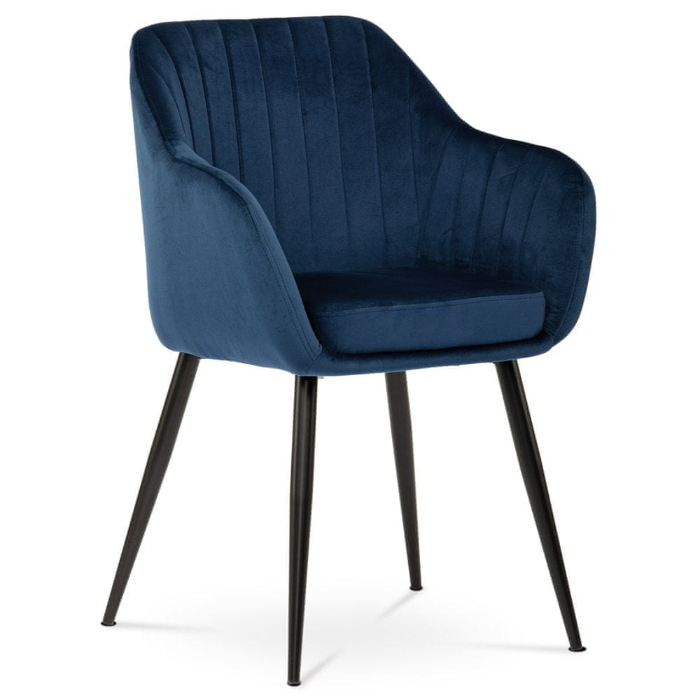 Autronic Jedálenská stolička, poťah modrá matná zamatová látka, kovové nohy, čierny matný lak PIKA BLUE4